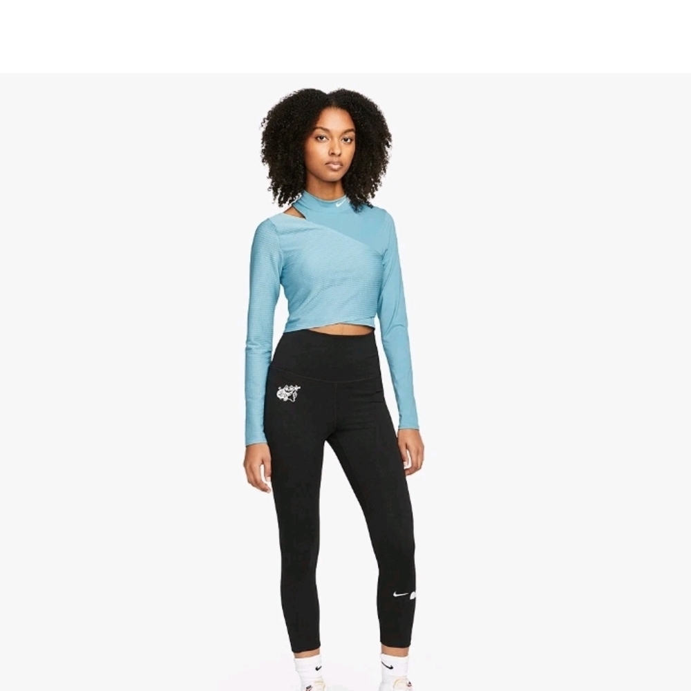 NWT RARE Nike Blue Long Sleeve Crop Top Athleisure Gym Training Yoga Size L
